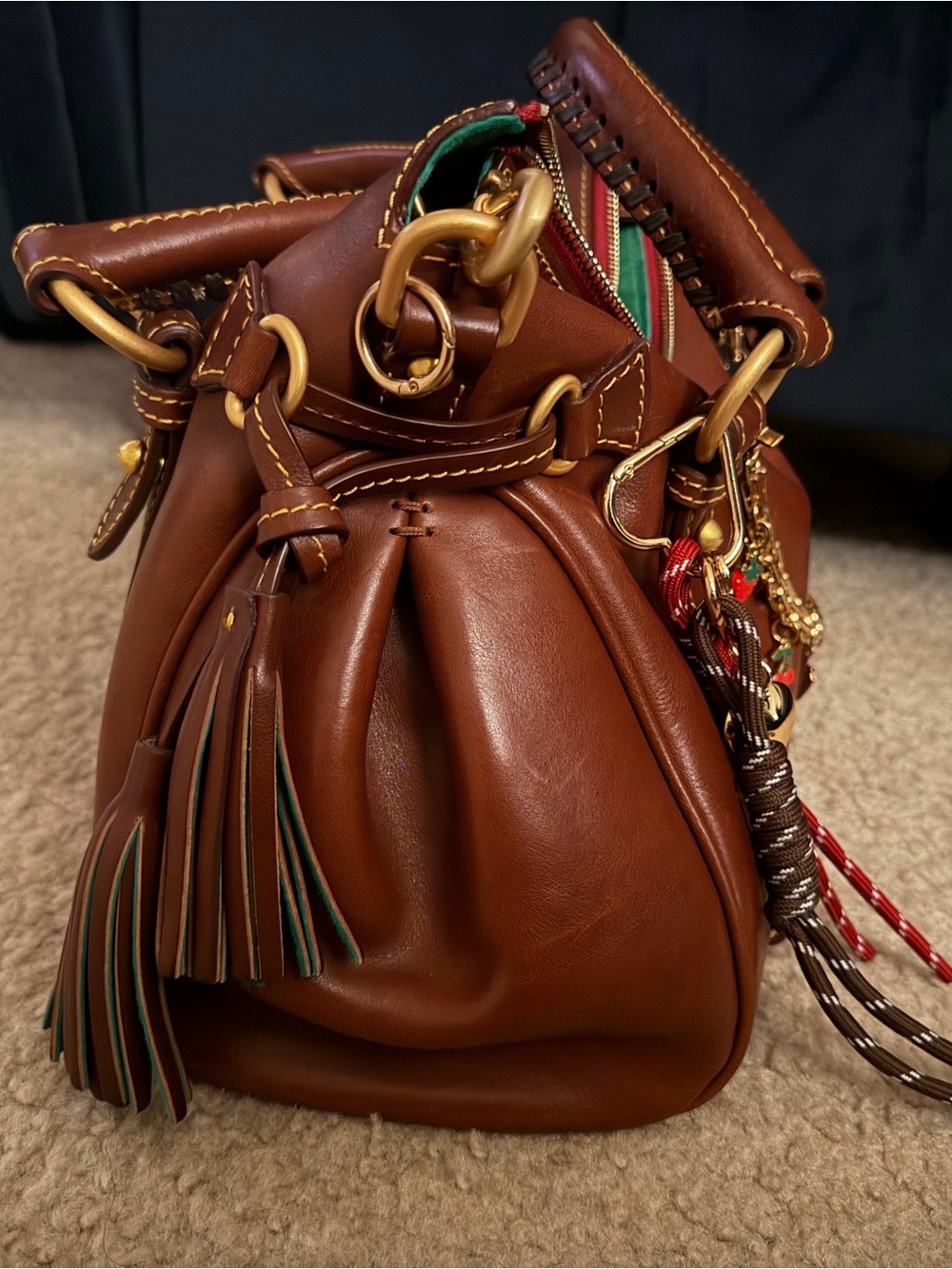 Dooney & Bourke Florentine Satchel in chestnut with charms - Picture 9 of 10